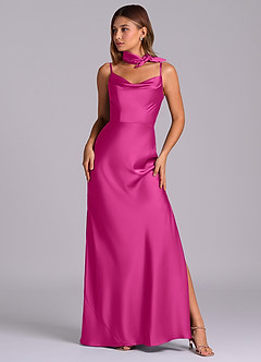 Azazie Yazmine Final Sale Fuchsia Mermaid Pleated Stretch Satin Dress image1