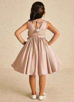 Azazie Apple Flower Girl Dresses English Rose A-Line Bow Matte Satin Dress image2