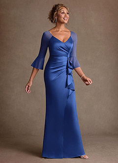 Azazie Nampa 신부의 어머니 드레스 쉬스 주름진 망사 플로어 길이 드레스 image4