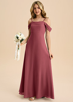 Azazie Anselie Junior Vestido de Merlot de Gasa de Corte en A con Vestidos sin tirantes image4