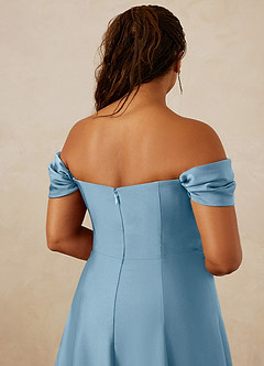 Christian Siriano Bridal for Azazie 1002 Brautjungfernkleider Wandelbar A-Linie Schulterfrei Stretch-Satin Kleid Stahlblau image14