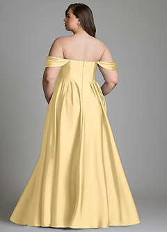 Azazie Loisa Robes de demoiselle d'honneur Robe Trapèze en Satin extensible Épaules dénudées Beurre image9