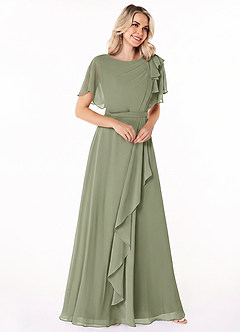 Azazie Aaliyah vestidos de dama de honor modestos Vestido Línea A Plisado Scoop Hasta el suelo Gasa image3