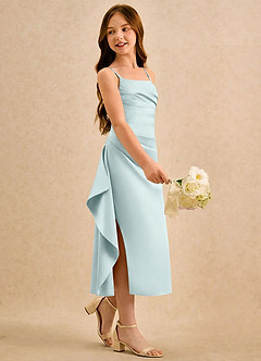 Azazie Canna Girls Formal Blomsterpigekjoler A-Line Plisseret Stræk satin Te-længde Kjole image1