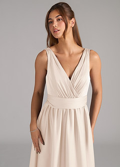Azazie Kora Bridesmaid Dresses White Alabaster A-Line Pleated Stretch Satin Dress image7
