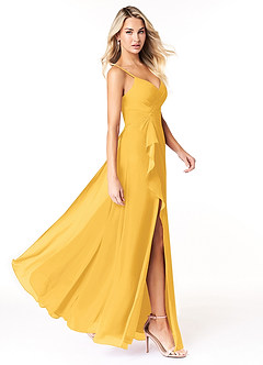 Azazie Emerald Bridesmaid Dresses Marigold A-Line Ruffled Chiffon Dress image2