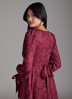 Azazie Leonia Bridesmaid Dresses Burgundy A-Line Long Sleeve Floral Burnout Dress image5