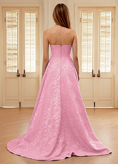 Isadorally Pink Corset Rhinestone Sheer Lace Prom Dress image2