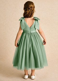 Azazie Serene vestidos de niña de las flores Vestido de Matcha de Satin Mate de Princesa con Lazo image6