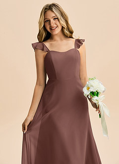 Azazie Mavie Junior Abito A-Line in Chiffon Increspato Espresso image5