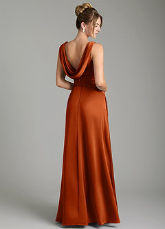 Azazie Karina Bridesmaid Dresses Burnt Orange A-Line Pleated Stretch Satin Dress image5