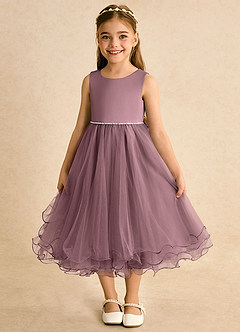 Azazie Lass Flower Girl Dresses Vintage Mauve A-Line Bow Tulle Dress image2