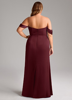 Azazie Saige Robes de demoiselle d'honneur Robe Fourreau en Satin extensible Épaule décolletée Cabernet image12