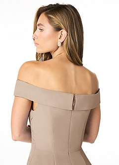 Azazie Lecia Bridesmaid Dresses Taupe Empire Off-The-Shoulder Pleated Chiffon Convertible Dress image6
