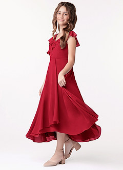 Azazie Posie Junior Scarlet A-Line Ruched Chiffon Dress image1