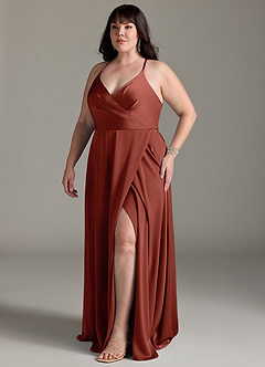 Azazie Davis Brautjungfernkleider A-Linie Plissee Stretch-Satin Kleid Terrakotta image10