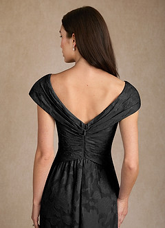 Azazie Myrtle Mother of the Bride Dresses Black A-Line Pleated Floral Burnout Dress image7
