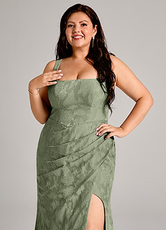 Azazie Mero Vestidos de damas de honor Vestido Pistacho de Devorado Floral de Corte Recto con Plisado image11