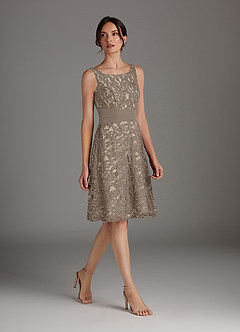 Azazie Beth Mother of the Bride Dresses Taupe Champagne A-Line Scoop Sequins Chiffon Dress image3