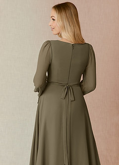 Azazie Leonia Bridesmaid Dresses Willow Green A-Line Long Sleeve Chiffon Dress image7