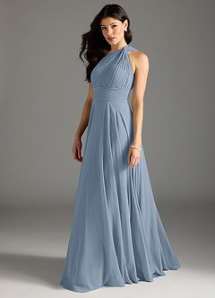 Azazie Charlize Bridesmaid Dresses Dusty Blue A-Line One Shoulder Chiffon Dress image4