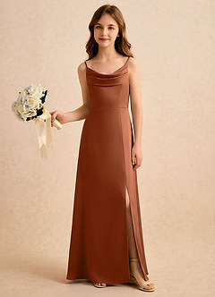 Azazie Shira Girls Formal Flower Girl Dresses Copper A-Line Pleated Stretch Satin Dress image5