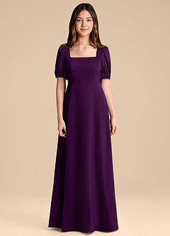 Azazie Briar Junior Grape A-Line Bow Stretch Satin Dress image7