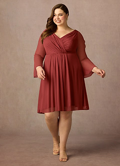 Azazie Teraso Mother of the Bride Dresses Rust A-Line Pleated Mesh Dress image13