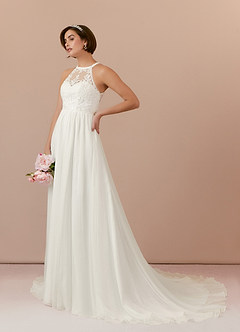 Azazie Annalise Wedding Dresses Cream A-Line Lace Crinkle Chiffon Dress image3