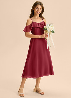 Azazie Kamilla Junior Klä av A-Line i Chiffong Av axeln image5