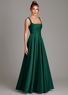 Azazie Azaria Bridesmaid Dresses Emerald A-Line Corset Stretch Satin Dress image4