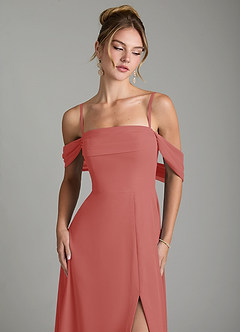 Azazie Mercedes Bridesmaid Dresses Antique Rose A-Line Off the Shoulder Chiffon Dress image3