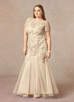 Azazie Laurie Mother of the Bride Dresses Champagne Mermaid Scoop Sequins Tulle Dress image9