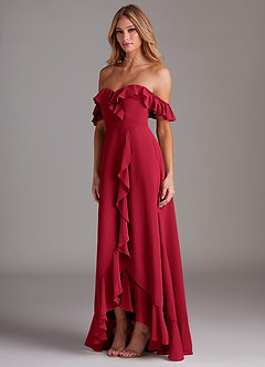 Azazie Lyra Robes de demoiselle d'honneur Robe Trapèze Convertible en Mousseline de soie Écarlate image5