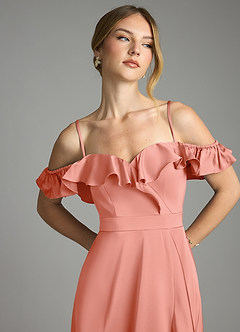 Azazie Lyra Bridesmaid Dresses Coral A-Line Off the Shoulder Stretch Satin Convertible Dress image11