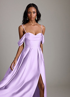 Azazie Loisa Abiti da Damigella Abito A-Line in Raso Elasticizzato a Spalla Scoperta Lilla image3