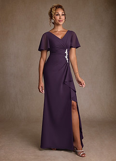 Azazie Suffolk Moeder van de bruid jurken A-Lijn Jurk van Chiffon Geplooid Pruim image1