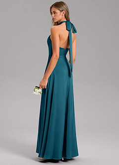 Azazie Tracie 신부 들러리 드레스 A라인 사이드 슬릿 스트레치 새틴 바닥 길이 드레스 image4