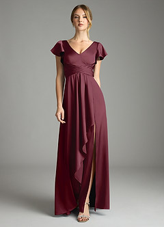 Azazie Omari Bridesmaid Dresses Cabernet A-Line Stretch Satin Dress image3