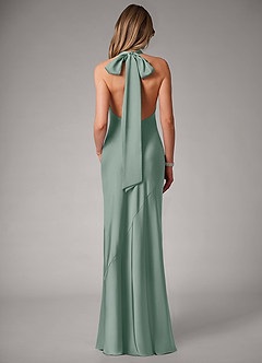 Azazie Velli Suknie dla druhen Syrena Wysoka Kołnierz Satyna elastyczna Do ziemi Sukienka image5