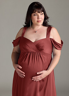 Azazie Rhea vestidos de dama de honor de maternidad Vestido Corte en A Off The Shoulder Plisado Hasta el suelo Satén Elástico image12