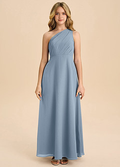 Azazie Phaedra Junior Dusty Blue A-Line Pleated Chiffon Dress image4