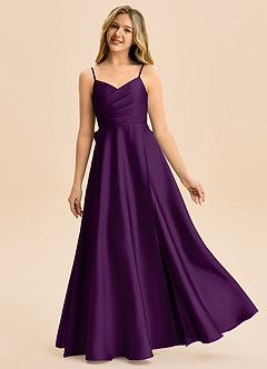 Azazie Rumi Junior Linia A Pofałdowany Satyna elastyczna Długość podłogi Młodsza druhna Sukienka image1