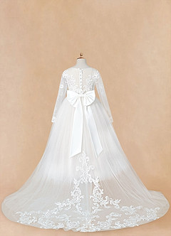 Azazie Elodie Flower Girl Dresses Ivory White Ball-Gown Lace Dress image13