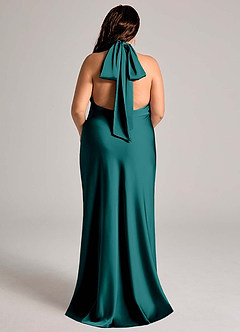 Azazie Velli Bridesmaid Dresses Peacock Mermaid High Neck Stretch Satin Dress image7