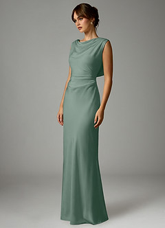 Azazie Kieryn Robes de demoiselle d'honneur Robe Sirène en Satin extensible Plissée Sauge D'argent image3