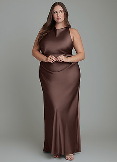 Azazie Evadne Bridesmaid Dresses Ganache Sheath Pleated Stretch Satin Dress image10