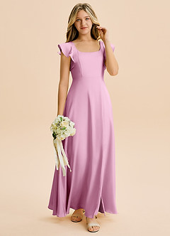 Azazie Bondi Junior Candy Pink A-Line Side Slit Stretch Satin Dress image4