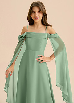 Azazie Moana Junior Linia A Pofałdowany Szyfon Długość podłogi Młodsza druhna Sukienka image7