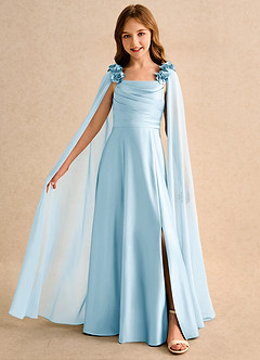 Azazie Rosita Junior Formal vestidos de niña de las flores Vestido de Azul Cielo de Satin Mate de Corte en A con Plisado image1